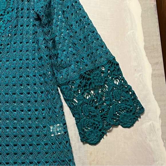 UMGEE Crochet Knit Tunic Cover-Up Womens L Boho Beach Hippie Turquoise Blue - Picture 7 of 16
